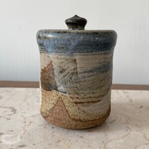 Vintage Stoneware Lidded Jar Canister Signed Studio Pottery MCM Rustic Homestead